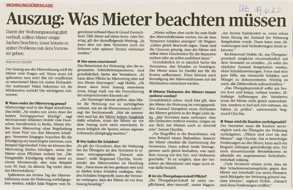 Auszug: Was Mieter beachten müssen